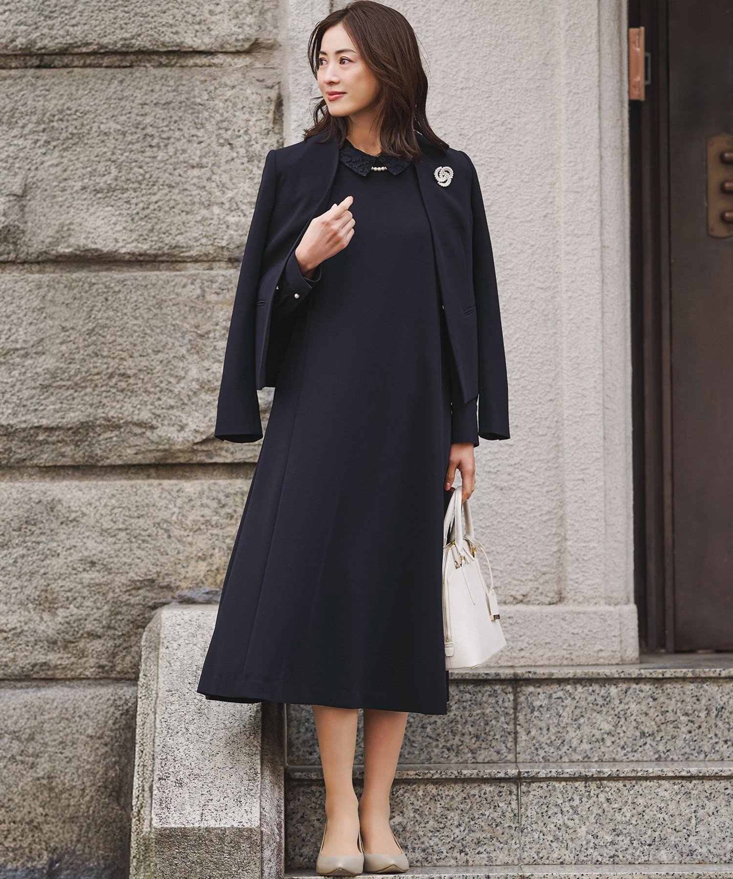 23区｜【セットアップ対応/洗える】トリアセダブルジョーゼット 襟付き