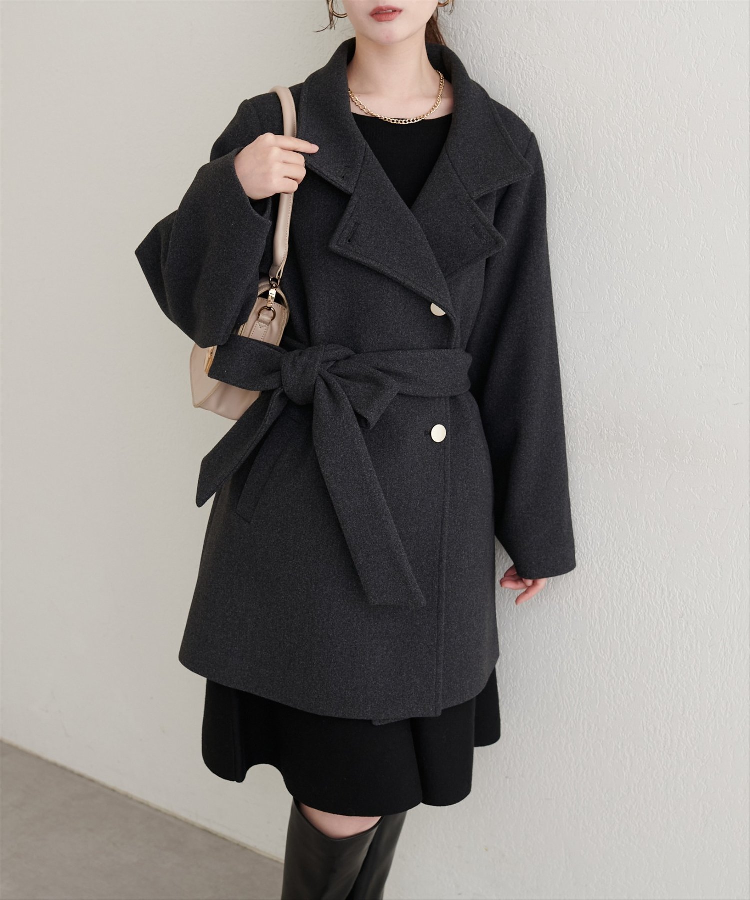 【新品タグ付】ナチュラルクチュール　ako スタンドカラーミドル丈コート ako〉スタンドカラーミドル丈コート | natural couture(ナチュラル