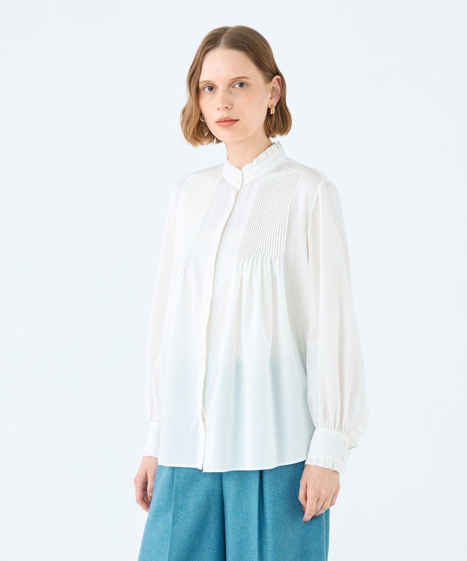 TOMORROWLAND｜コットンシルクサテン ピンタックフリルブラウス