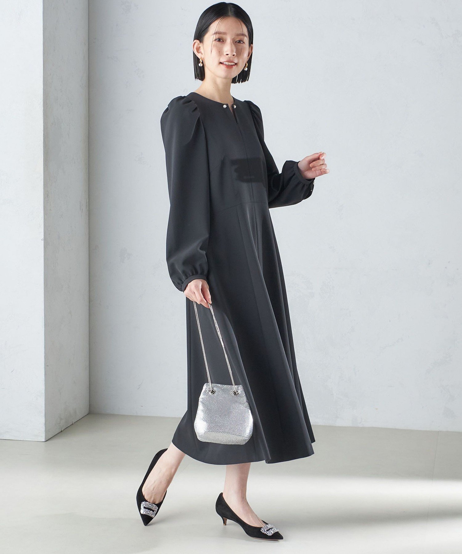 【新品未使用】CELEB ネイビー フレアワンピース 34 洗える／ストレッチ性／フォーマル】フレアワンピース