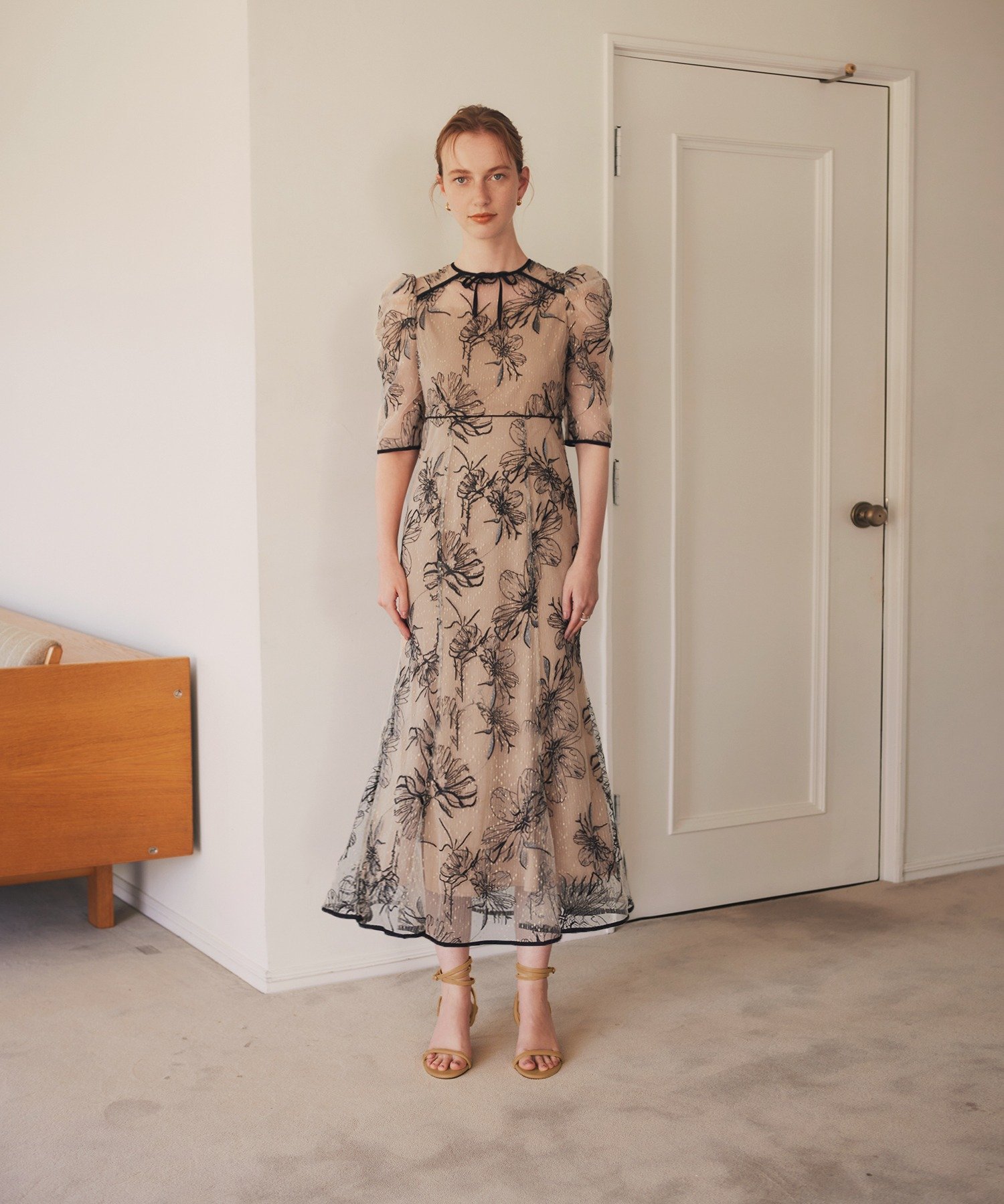 Leja｜LEJA-花柄フロントバックリボンパフスリーブマーメイドロング