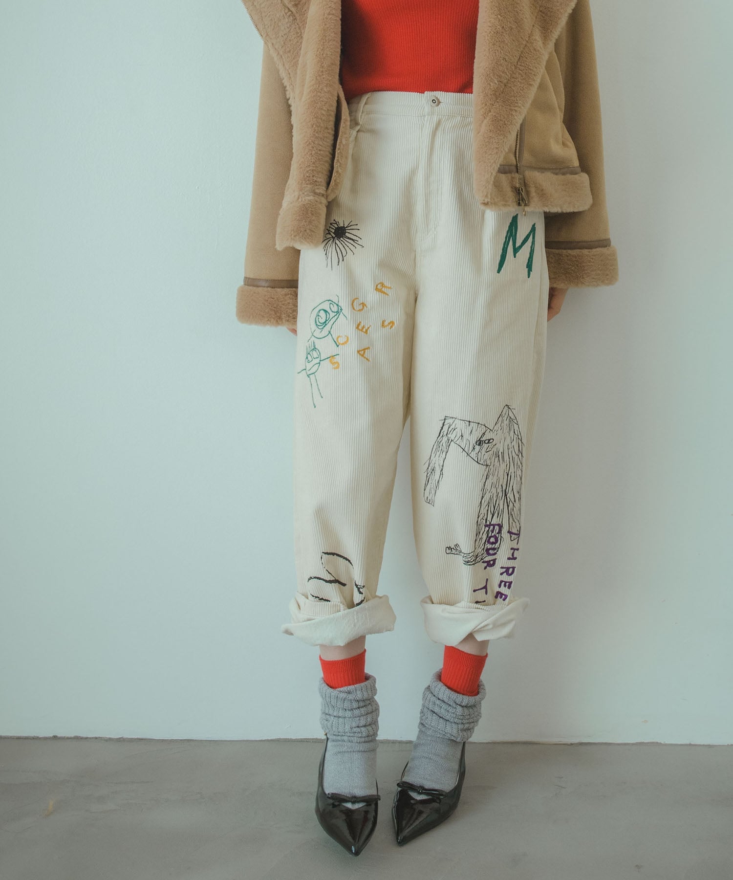 Three Four Time｜Three Four Time/落書き刺繍コーデュロイパンツ