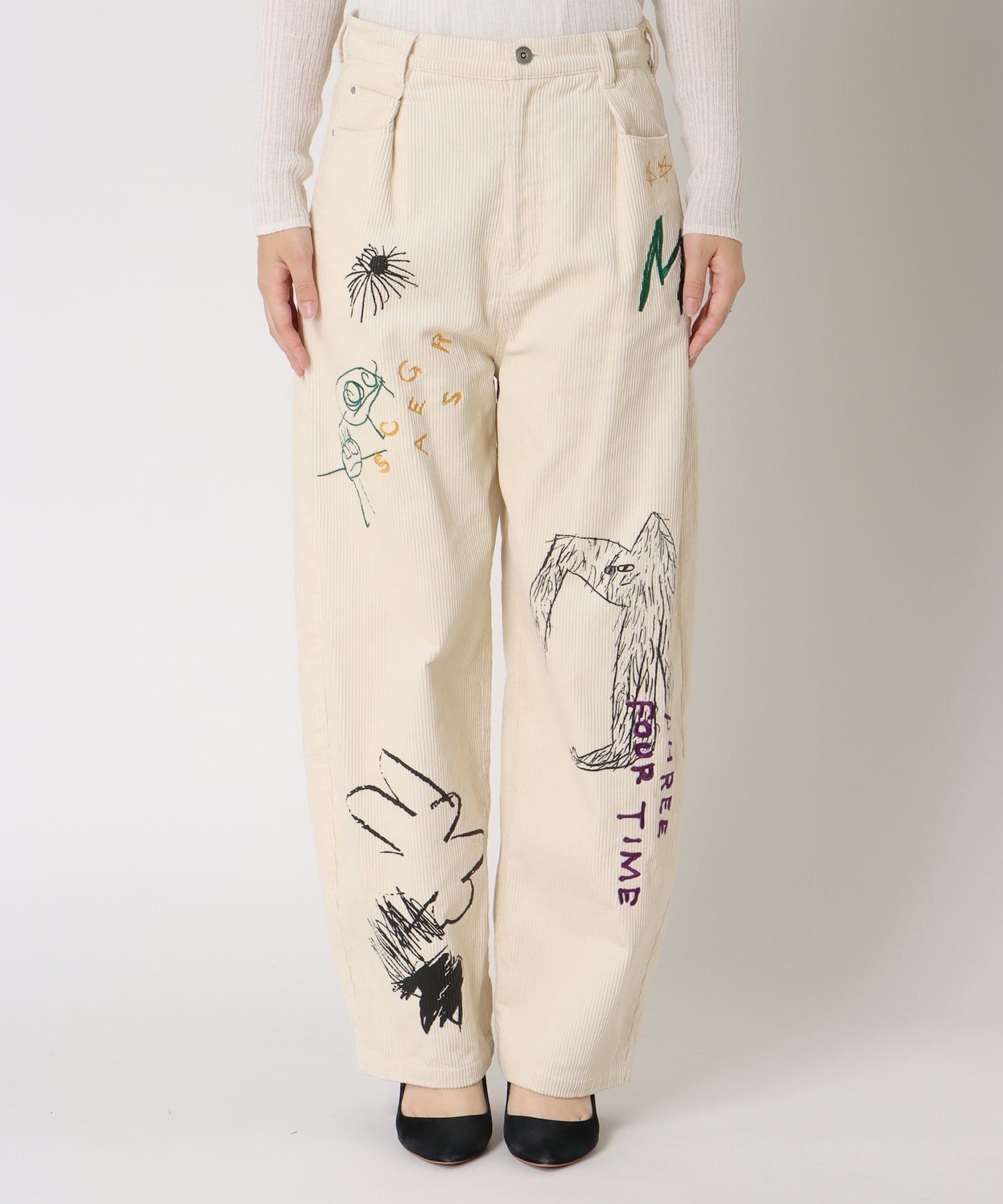 Three Four Time｜Three Four Time/落書き刺繍コーデュロイパンツ