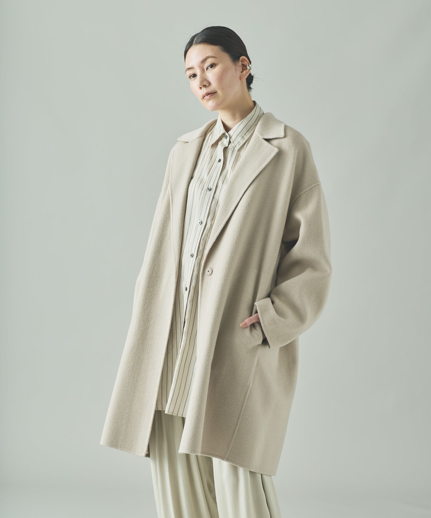 【出品明日まで】カレンソロジー ウールカシミヤビーバーコート　ネイビー 出品明日まで】カレンソロジー ウールカシミヤビーバーコート ネイビー