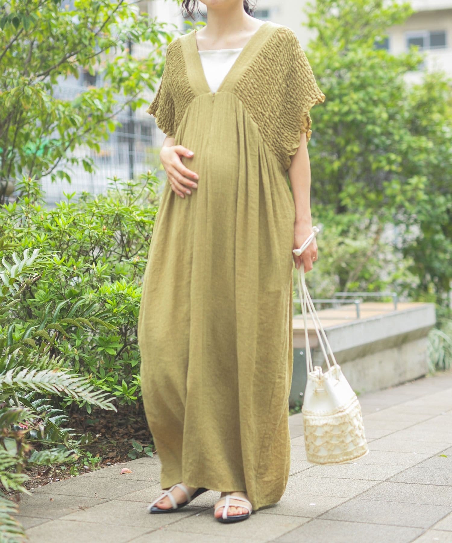 LEPSIM｜【産前・産後対応】マタニティ/シャーリングVワンピース