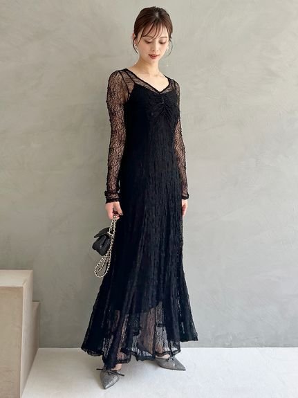 SNIDEL｜フロントギャザーレースドレス | Rakuten Fashion(楽天