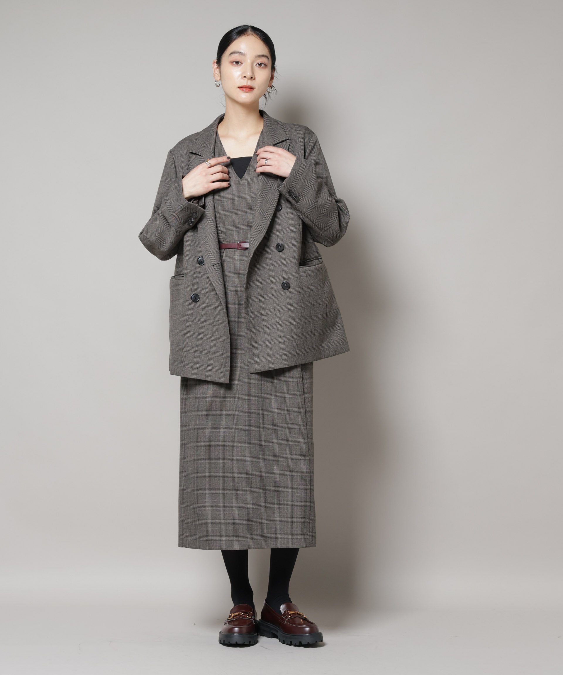 NANO universe｜ストレッチサージチェックダブルジャケット