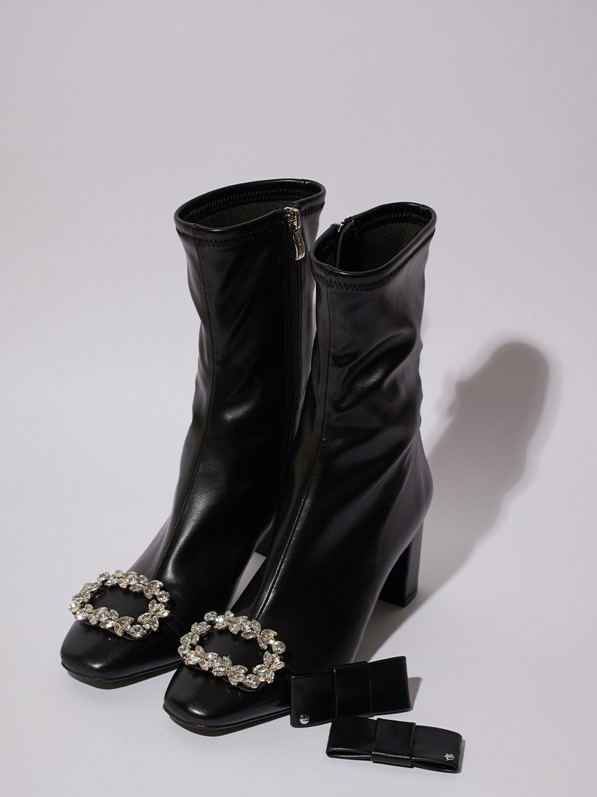 CELFORD｜ビジュー&リボンクリップ付きストレッチブーツ | Rakuten