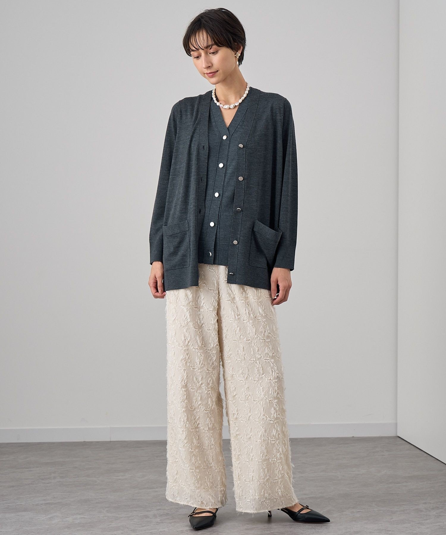 ANAYI｜カットジャガードワイドパンツ | Rakuten Fashion(楽天