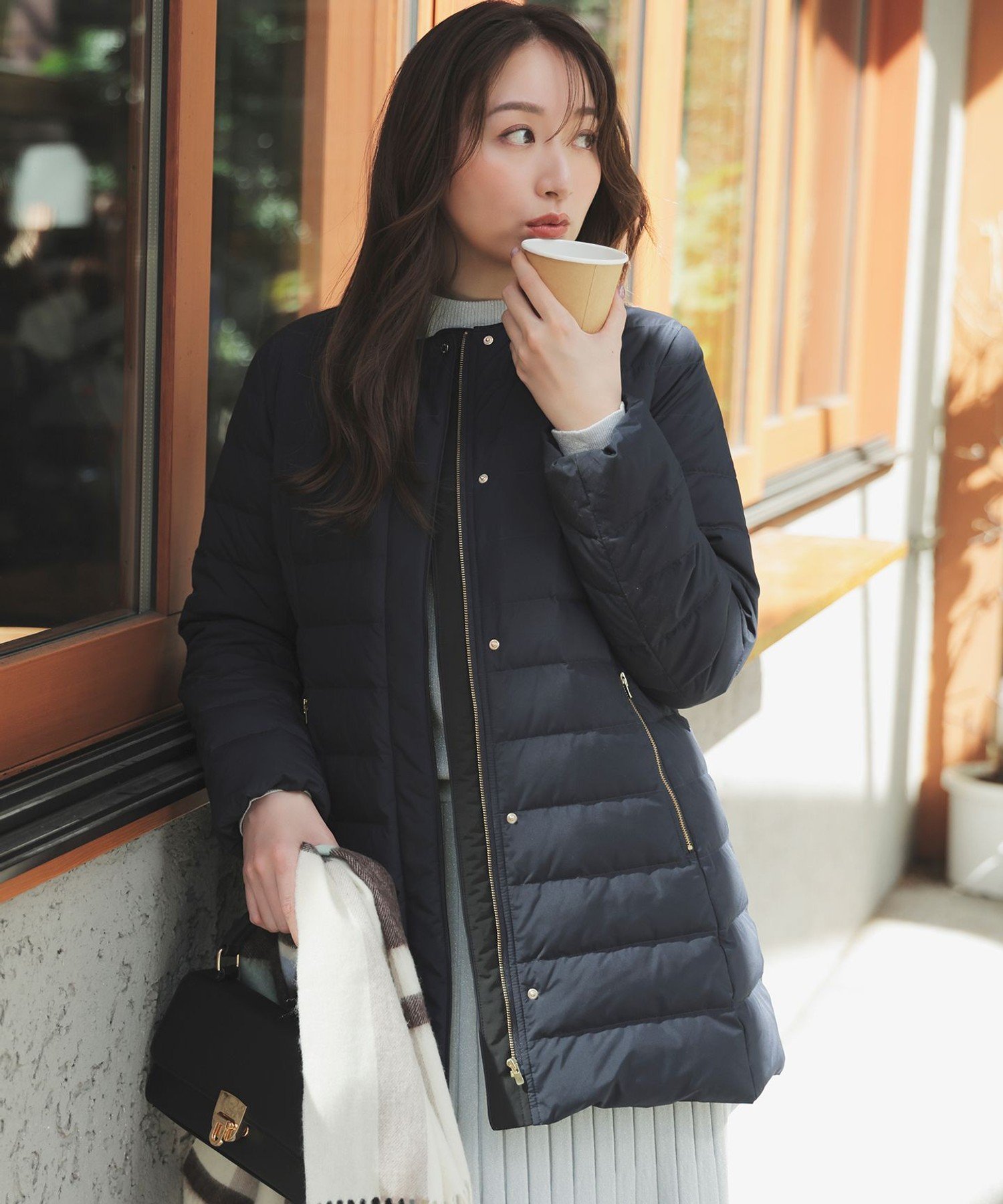 ANY SIS｜【2WAY】ノーカラーミドル ダウン | Rakuten Fashion(楽天