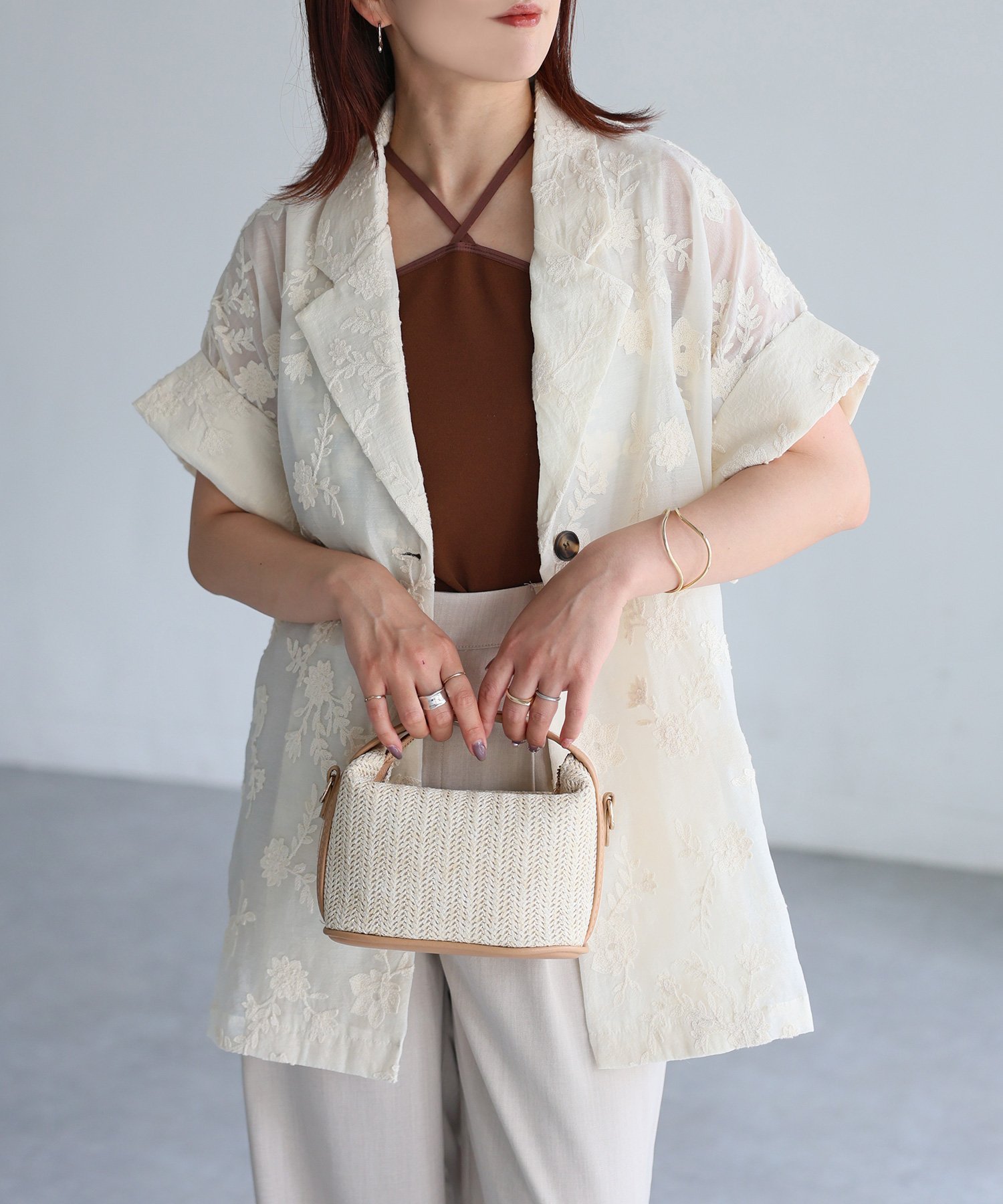 Riberry｜刺繍レース半袖シャツジャケット | Rakuten Fashion(楽天