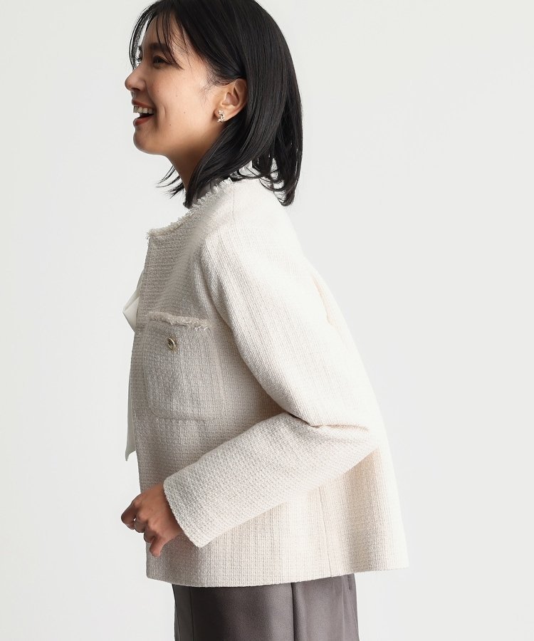 THE SHOP TK｜【ONOFF活躍/セレモニー/通勤】ツイードノーカラー