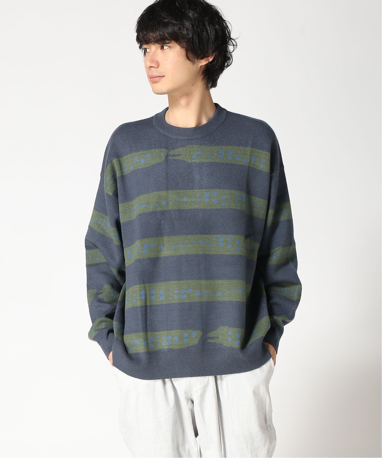 gym master｜gym master/(U)ジャガードニット ウツボーダー クルー