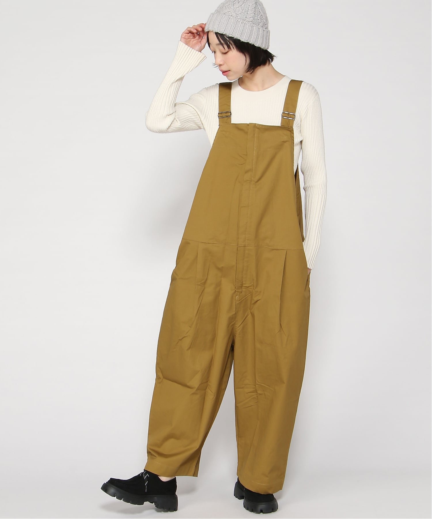 cloudnine｜綿ツイルオーバーオール ゆったり綿100 前ファスナー