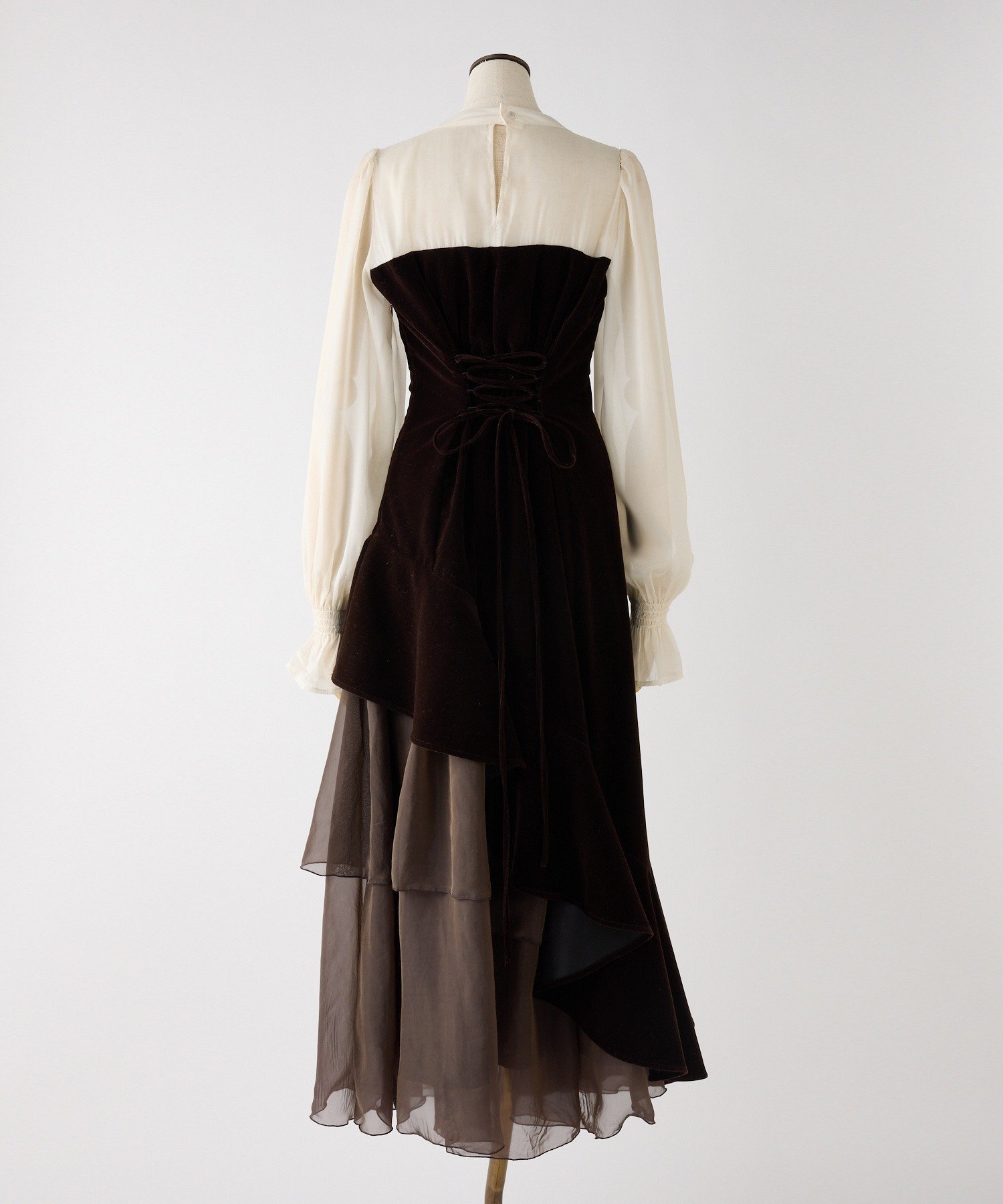 one after another NICE CLAUP｜ベロアリボン異素材ロングワンピース