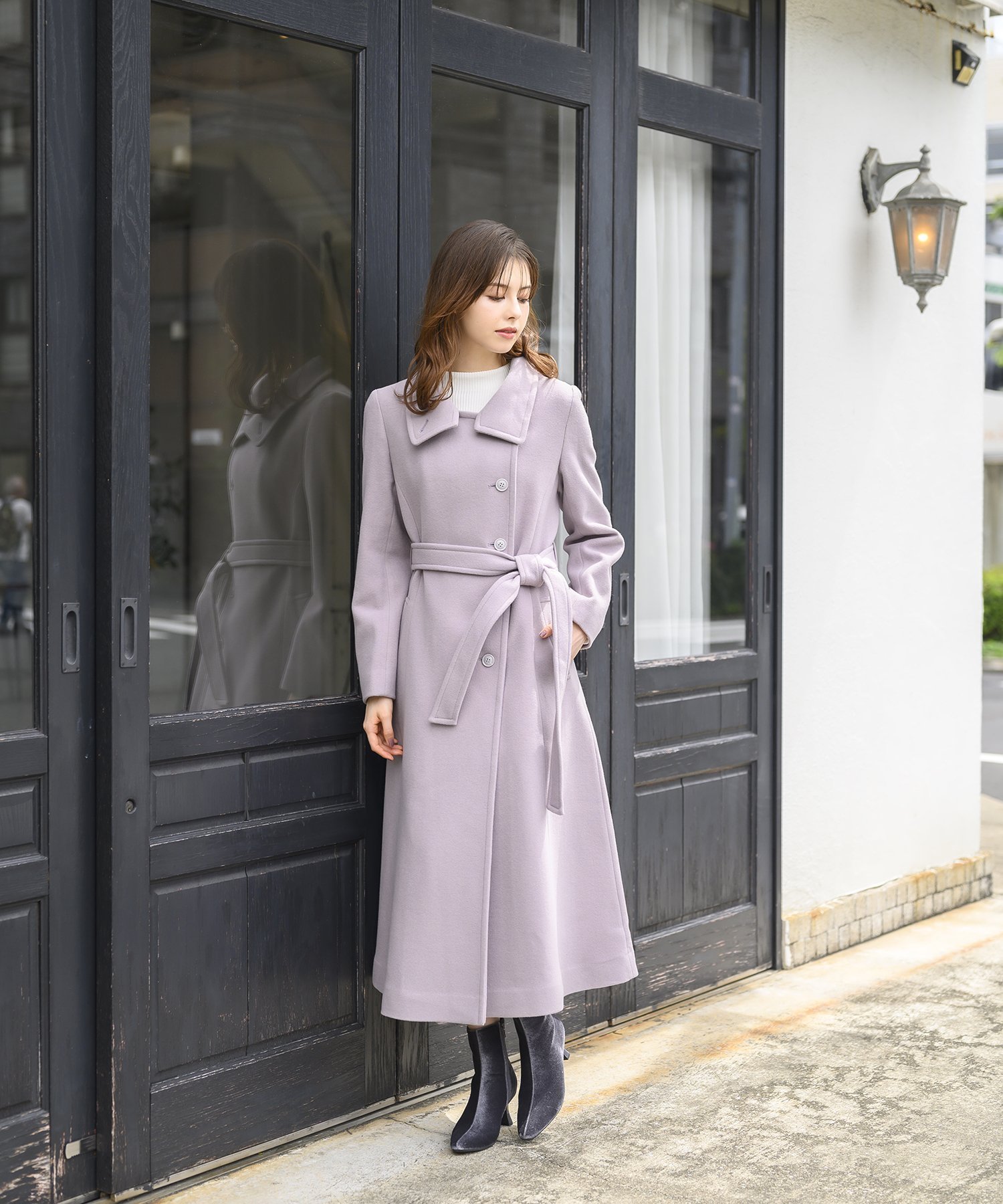 MISCH MASCH｜美しいフィット&フレア スタンドカラードレスコート