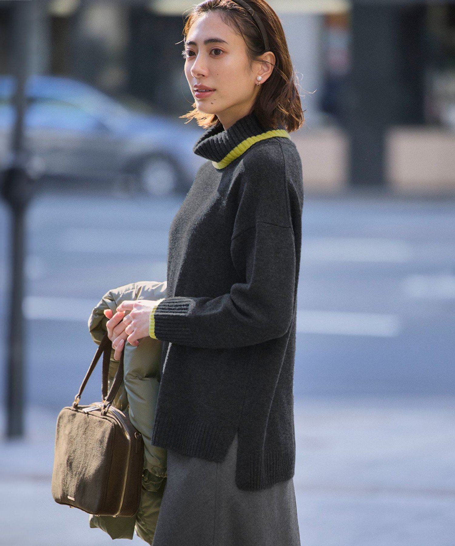 23区｜【FUDGE掲載/洗える】ウールカシミヤ コンビカラー オフタートル