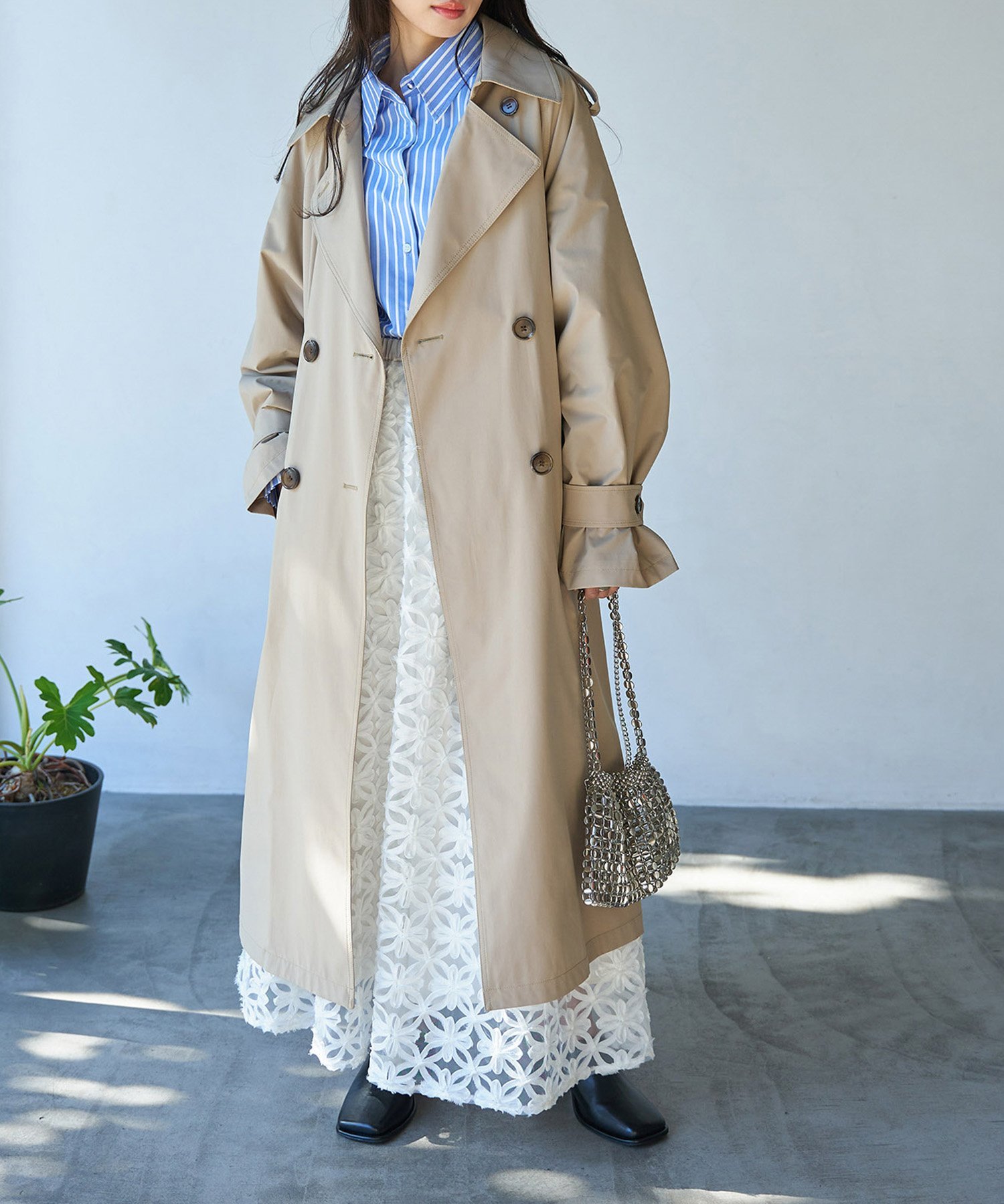 VIS｜【撥水・花粉ガード】ロングトレンチコート【 インフルエンサーり