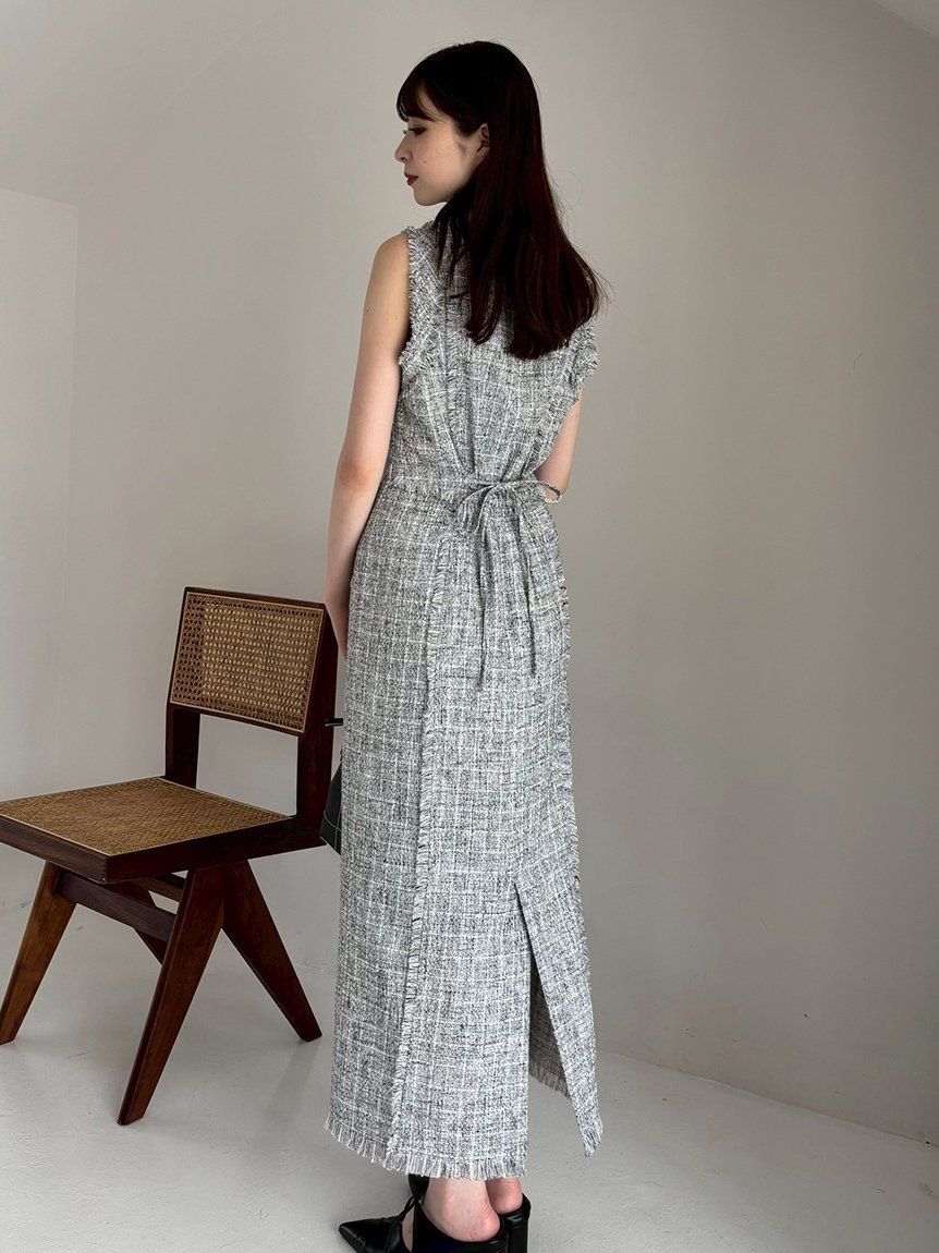 FRAY I.D｜【00サイズ】フリンジデザインツイードポロワンピース