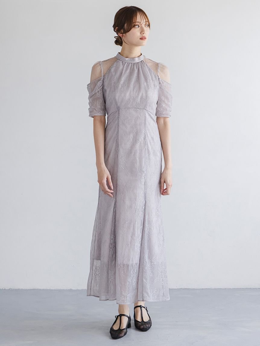 SNIDEL｜シアーショルダーレースドレス | Rakuten Fashion(楽天