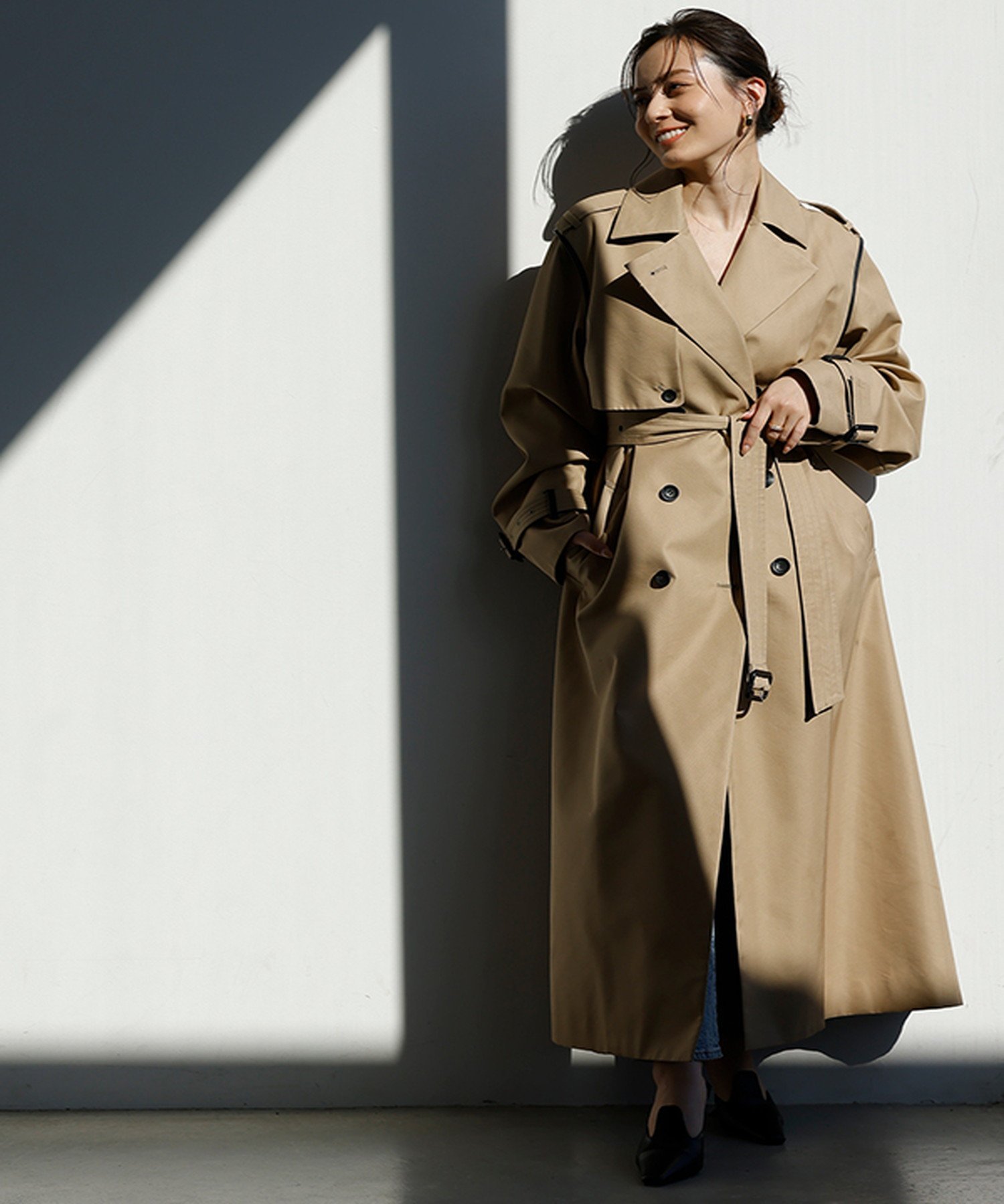 anuans｜ヴィーガンレザートリム2WAYトレンチコート | Rakuten Fashion