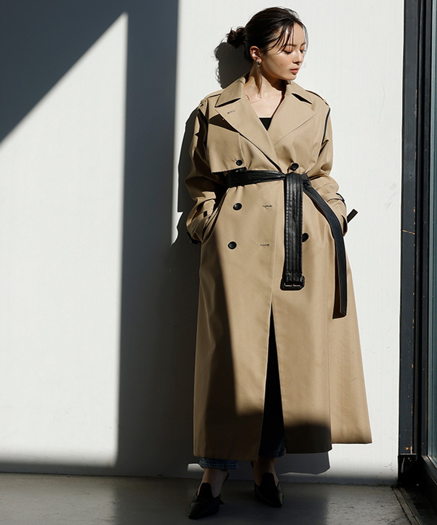 anuans｜ヴィーガンレザートリム2WAYトレンチコート | Rakuten Fashion