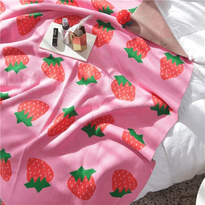 楽天市場】□Anbairui コットンニットブランケット：いちご□いちご