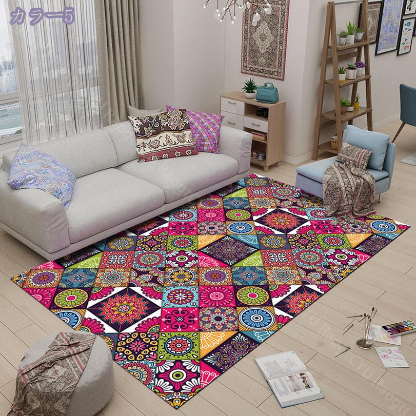 楽天市場】500円OFFクーポン モダンラグ エスニックデザイン カラフル