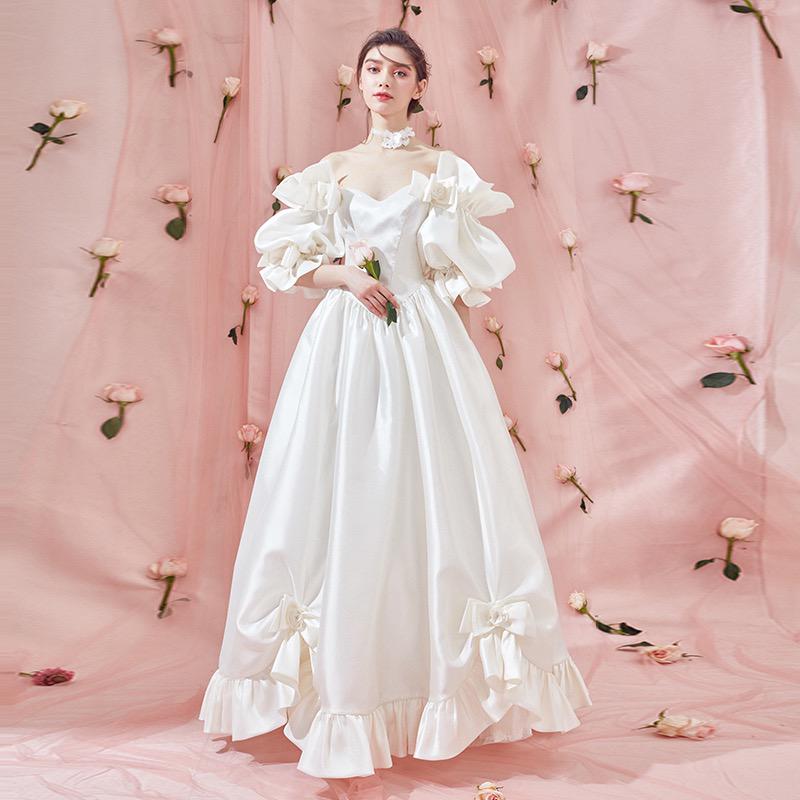 楽天市場】オフショルダー サテン ウェディングドレス 挙げ式