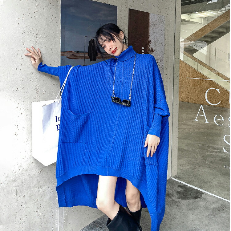 楽天市場】アシメ デザイン ドルマンニットワンピース ロング