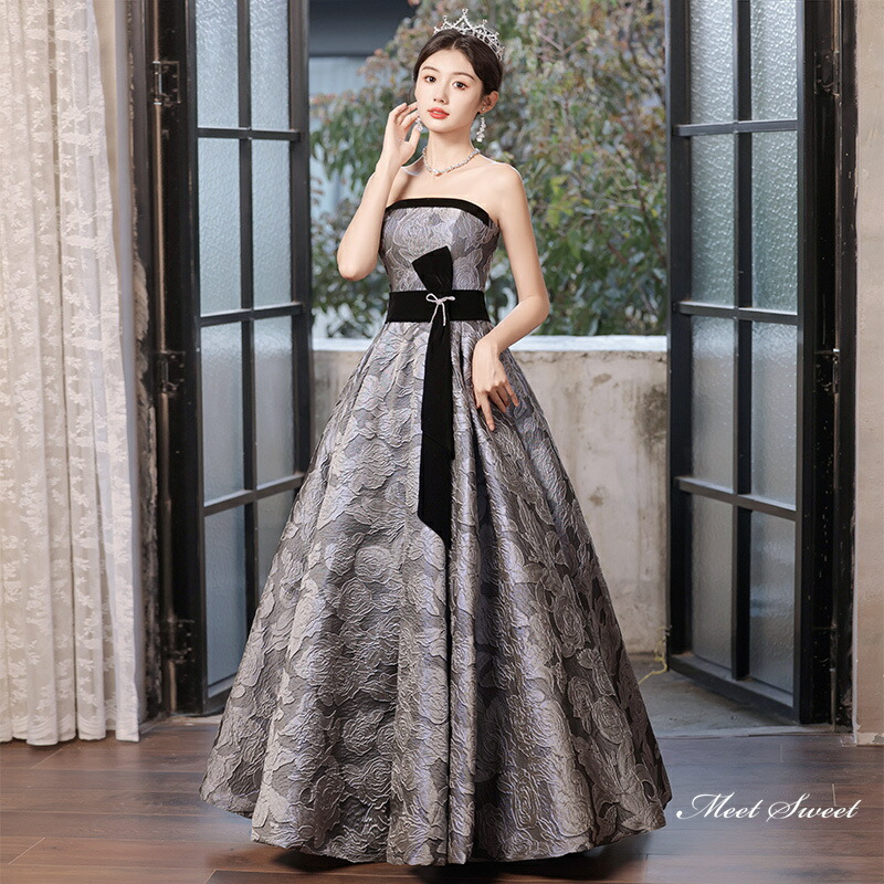 楽天市場】カラードレス ロングドレス パーティードレス グレー 花柄