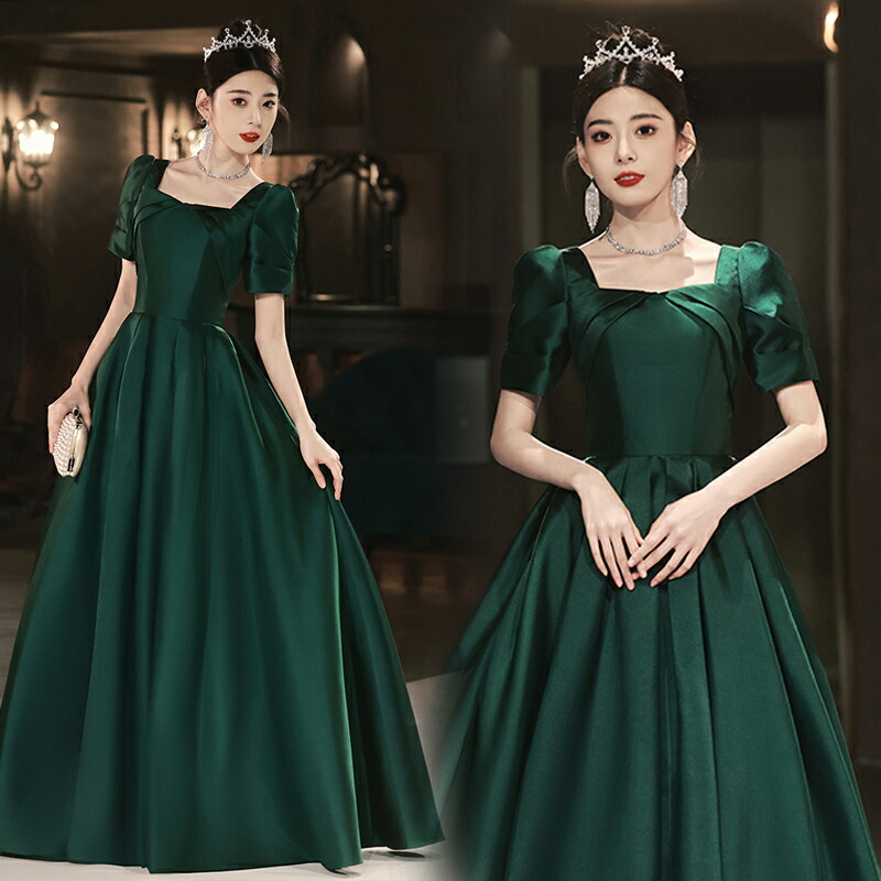 楽天市場】カラードレス ロングドレス パーティードレス グリーン 半袖