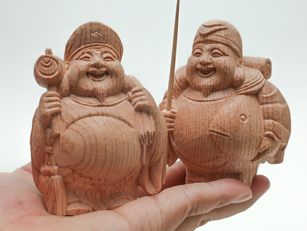 楽天市場】【総高12cm】恵比寿大黒 木彫り 福の神 縁起物一刀彫 / 材料