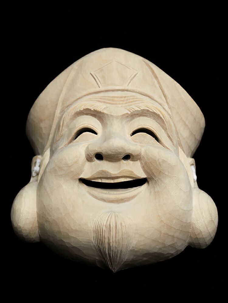 木製の笑顔の能面，大黒 木製の笑顔の能面，大黒 木製の笑顔の能面