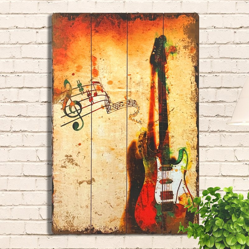 楽天市場】ギター 音楽 ポスター 木製看板60 アートパネル イラスト