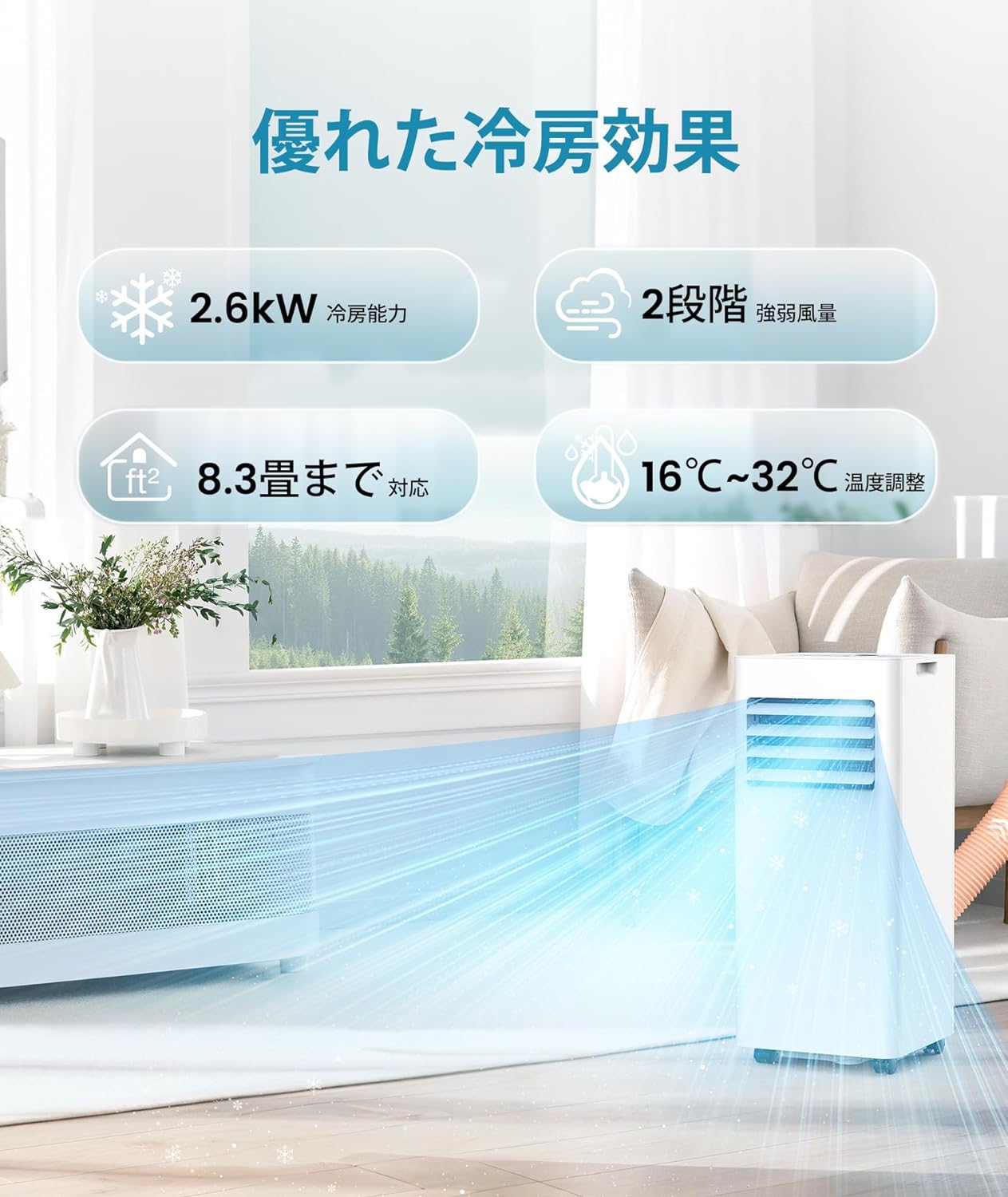 楽天市場】スポットクーラー 2.6kW 8.3畳対応 置き型エアコン 強力冷房