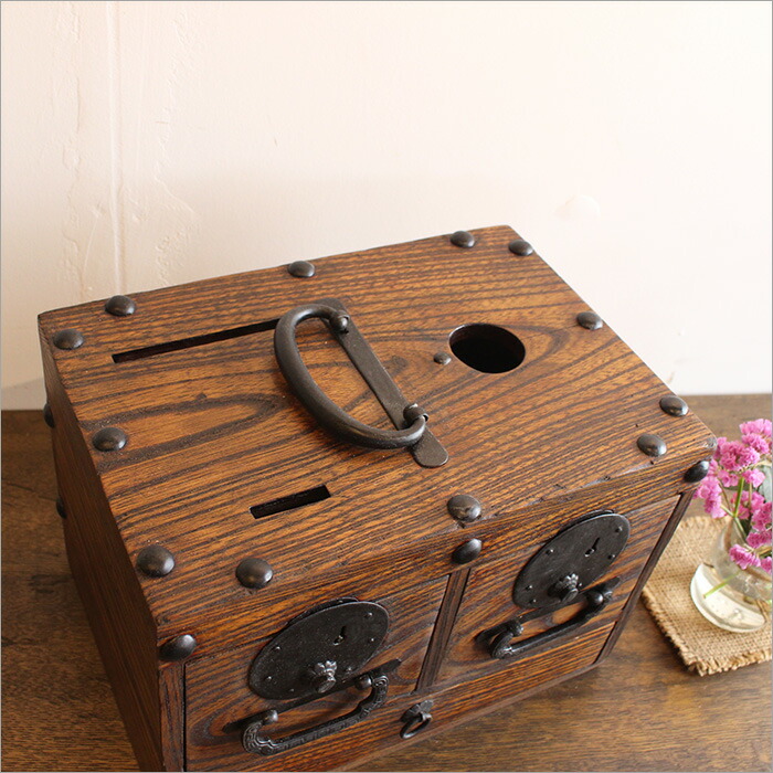 楽天市場】銭箱 銭函 鍵なし 貯金箱 賽銭箱 小 船箪笥 小引き出し 小物