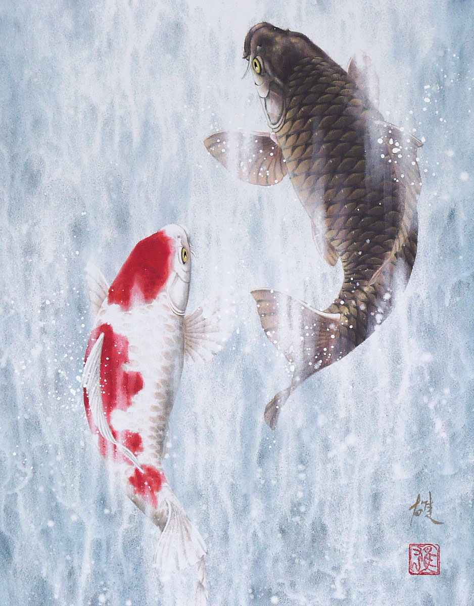 楽天市場】広森 雄 【額入り】鯉の滝登り！ 【送料無料】【夫婦鯉滝