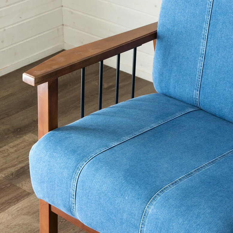 楽天市場】2人掛けソファ デニム生地 木製 アイアン 肘掛け 幅138cm