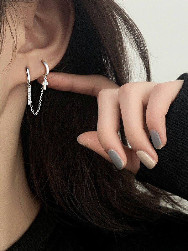 楽天市場】【1000円均一】クロス リング 銀針ピアス☆ビアス