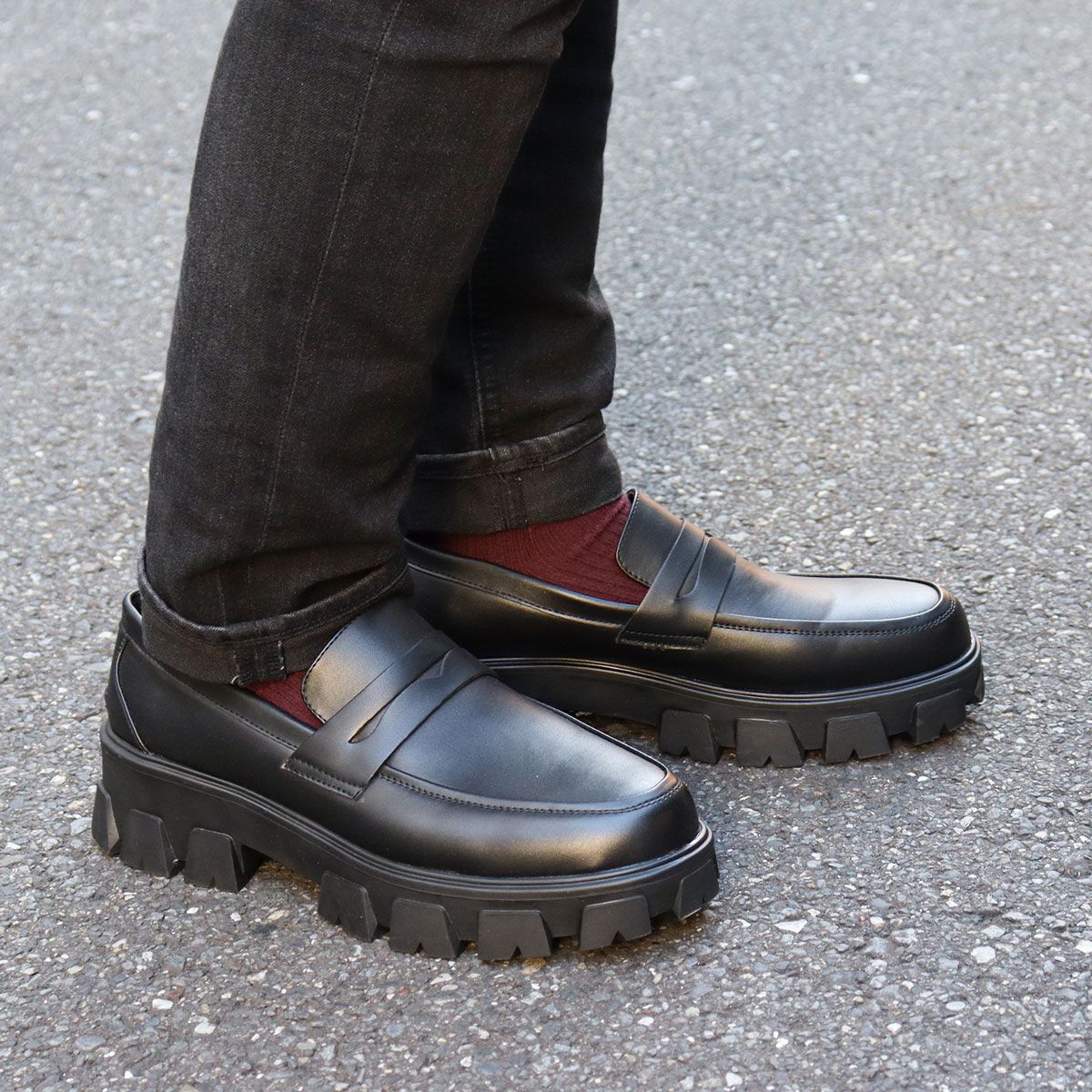 楽天市場】革靴 メンズ 厚底 コインローファー プレーントゥ タンク