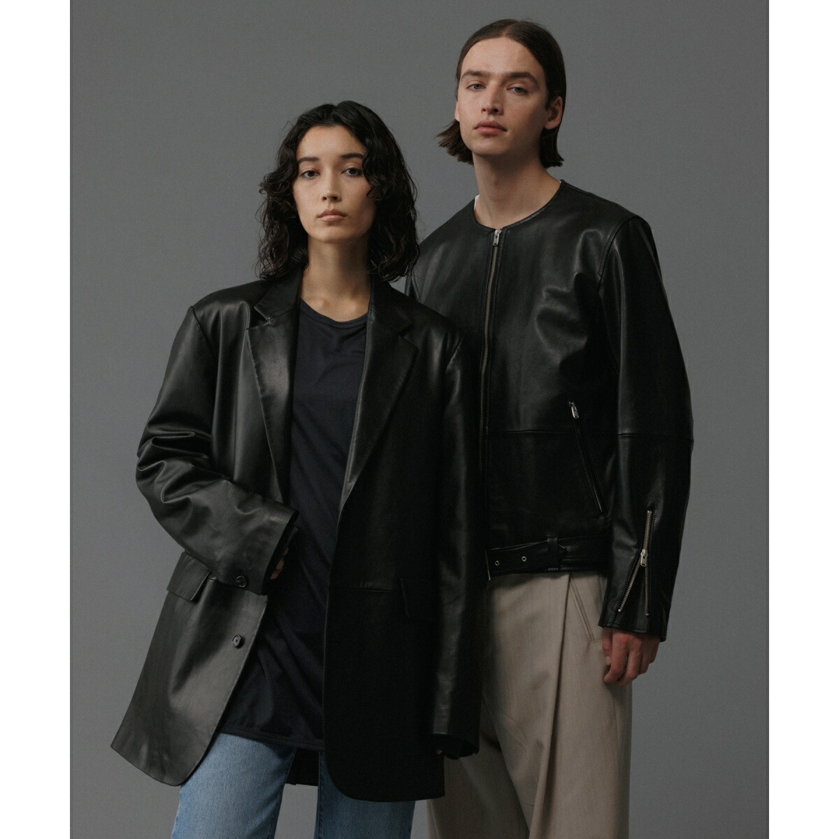 楽天市場】シープレザー ノーカラー ライダース ジャケット / UNISEX