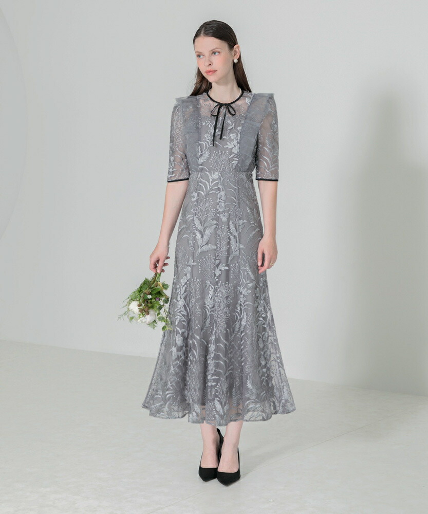 楽天市場】【LEJA】刺繍レース配色パイピングショルダーフリルドレス