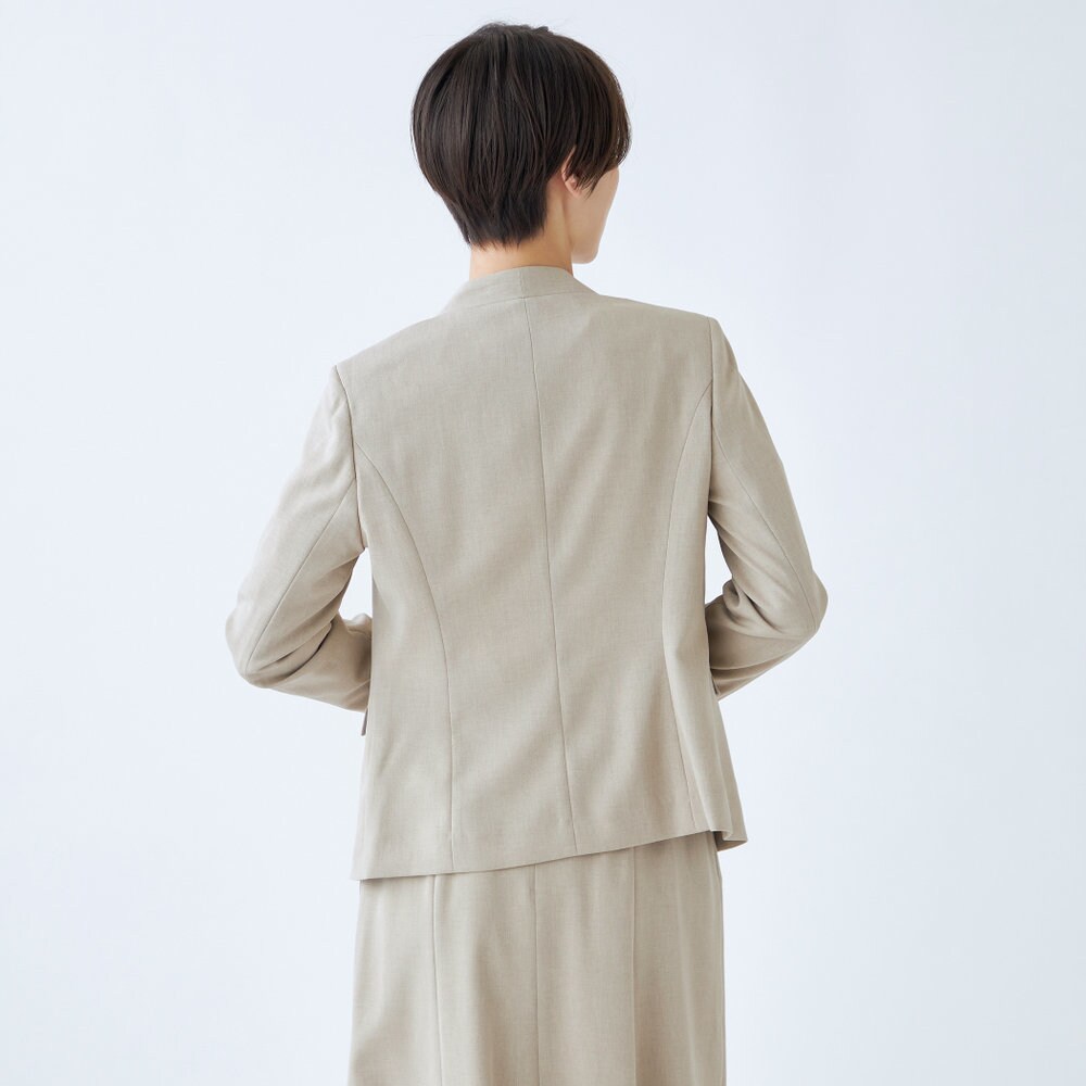 楽天市場】【オールシーズン】洗えるノーカラージャケット ベージュ