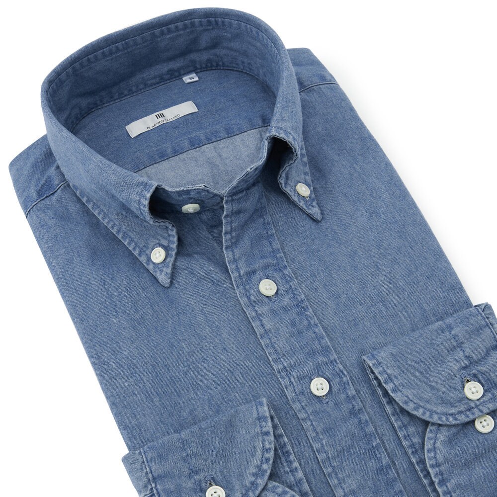 楽天市場】【CLASSICO TAPERED】長袖ワイシャツ ボタンダウン ブルー
