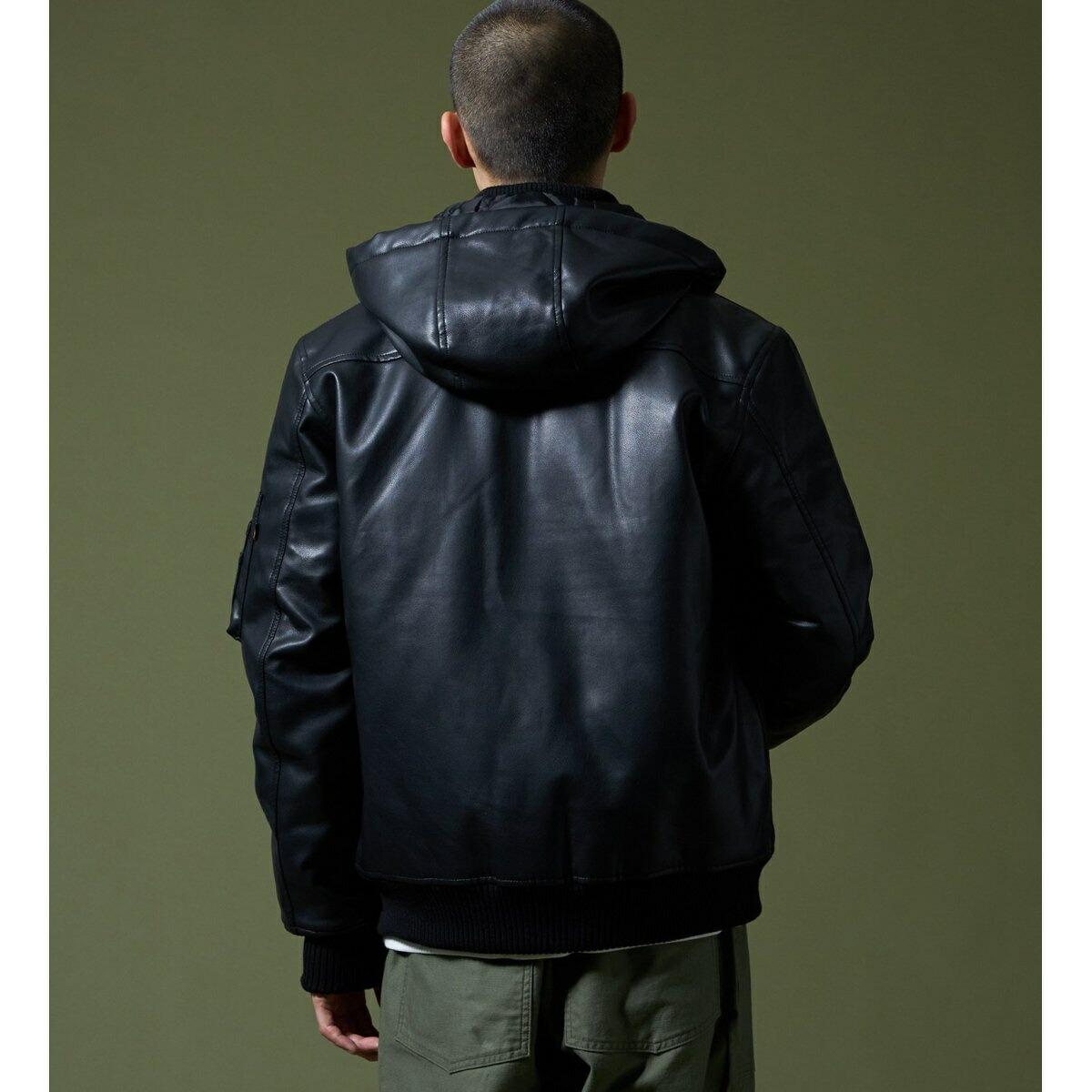 楽天市場】フェイクレザー フーデッドリブジャケット／アルファ