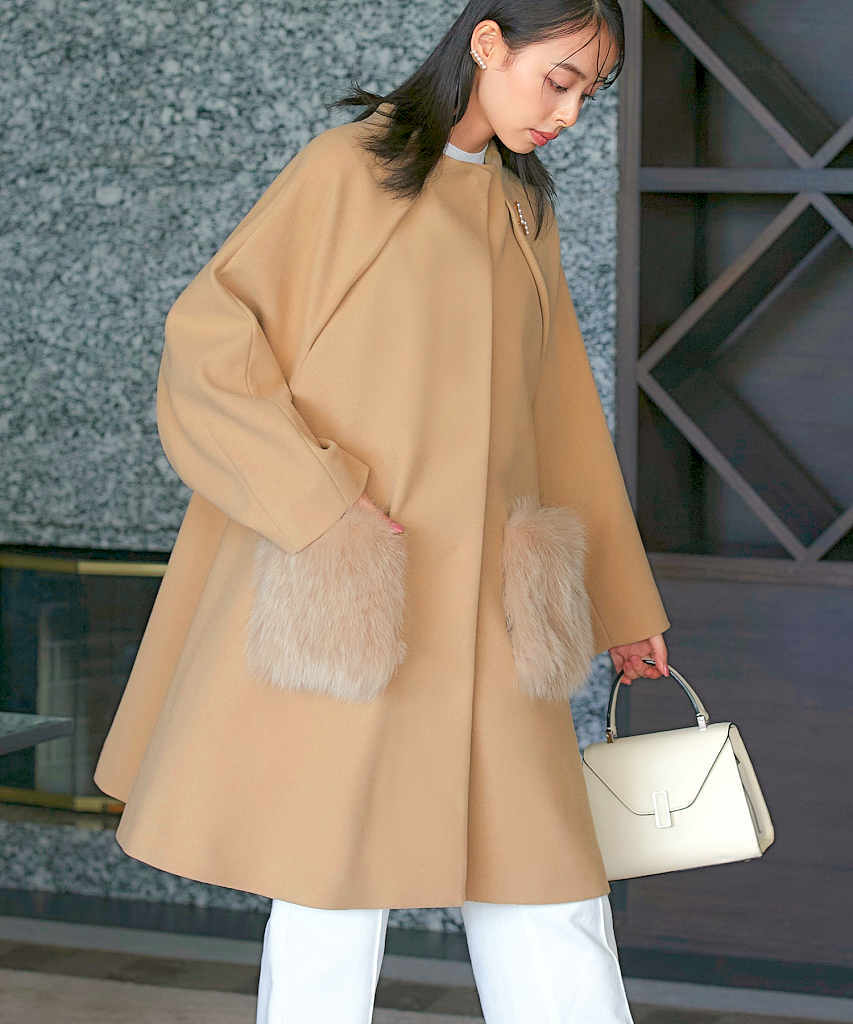 楽天市場】【M、L】フォックスファーポケットAラインフレアコート