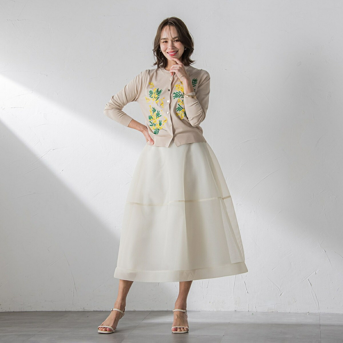 楽天市場】ミモザ刺繍カーディガン≪手洗い可能≫／ビアッジョブルー