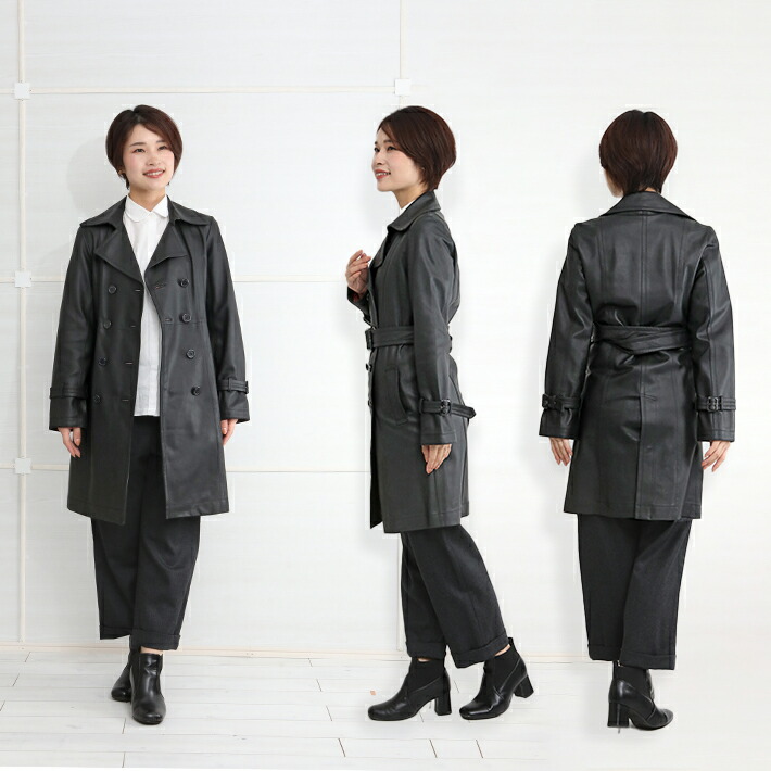 楽天市場】本革 トレンチコート 本革コート ミドル丈 山羊革 ゴート