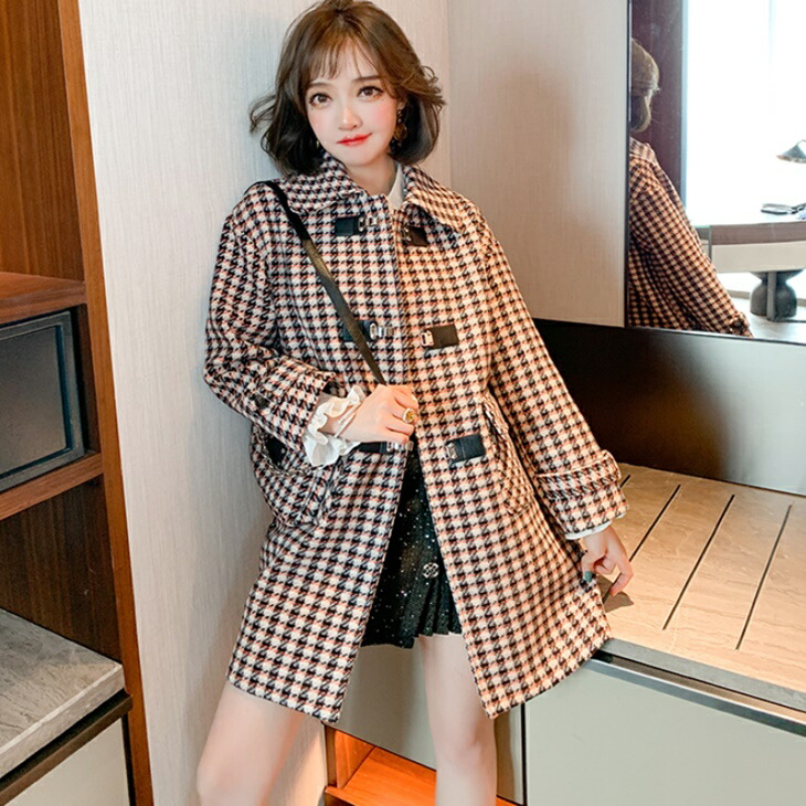 楽天市場】千鳥格子柄ウールコート ミドル丈コート 秋冬コート 大人